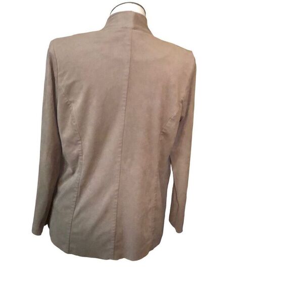 Style & Co Womens Faux Suede Jacket M Tan Waterfall Collar Open Front Workwear - Picture 3 of 9